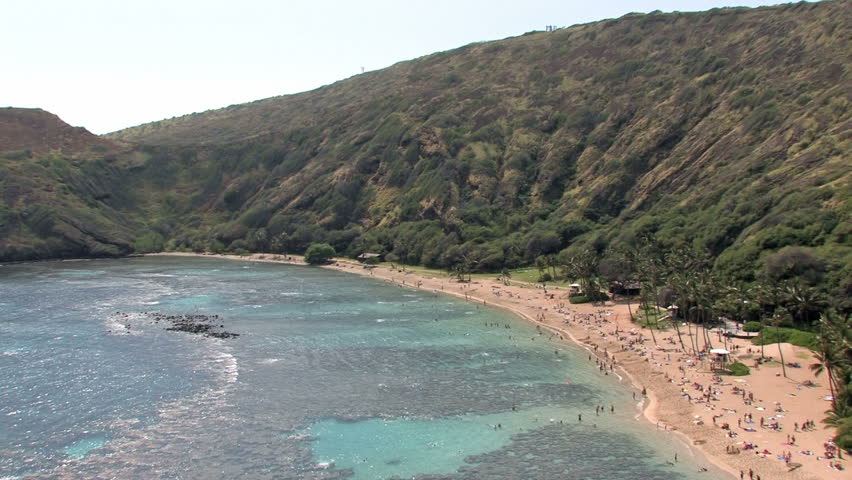 Hanauma Bay State Park tropical beach on Oahu, Hawaii. Scenic, relaxing, calm seascape.