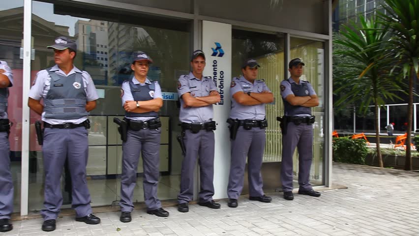 SAN PAULO, BRAZIL - CIRCA JUNE 2011: Military police stand attentively in line circa June 2011 in San Paulo.
