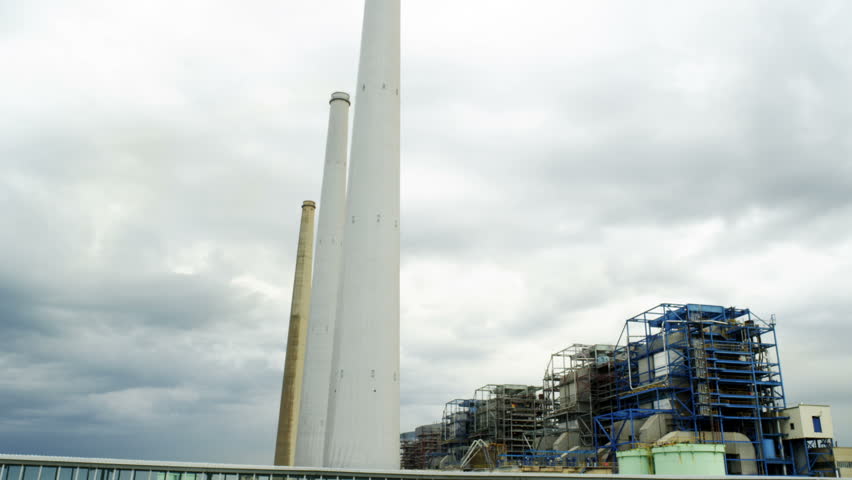 Three Smokestacks just north of the IDE Ashkelon Desalination Plant in Israel.  02/28/2011.