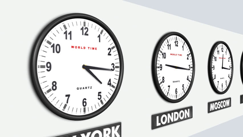 Twenty seconds loop of six clocks showing their respective Greenwich Mean Time of six Countries. HD Version.
