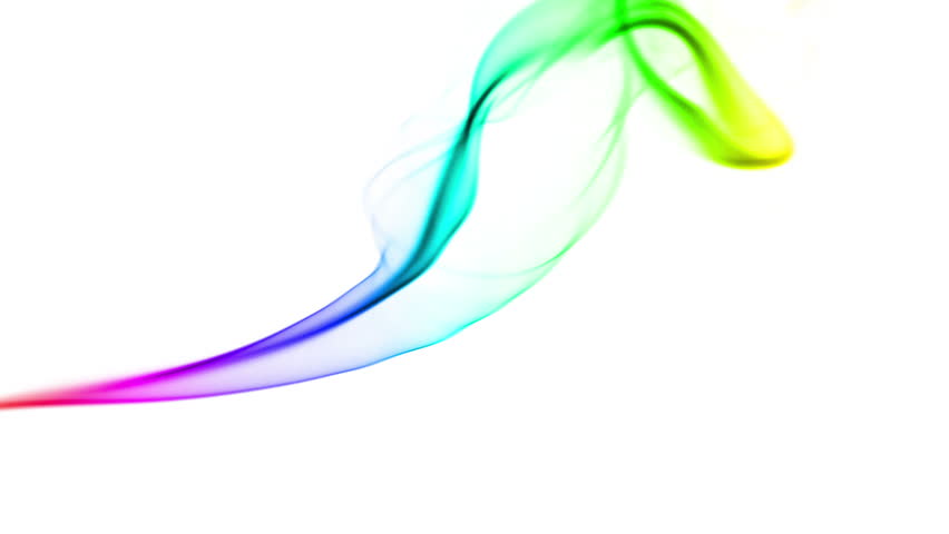 Multicolored smoke forming waves on white background