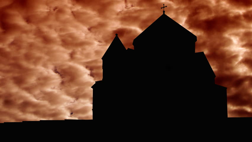 Armenia Hripsime orange clouds, Hripsima Church is one of the oldest surviving churches in Armenia. This church together with other nearby sites is a UNESCO World Heritage Site. 