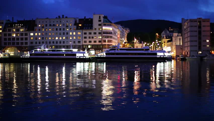 Bergen city night panorama.
