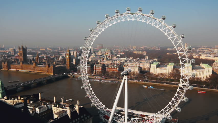 LONDON - MARCH 23: View from Shell Tower on the London Eye observation wheel, Houses of Parliament and River Thames on March 23, 2011 in London. 