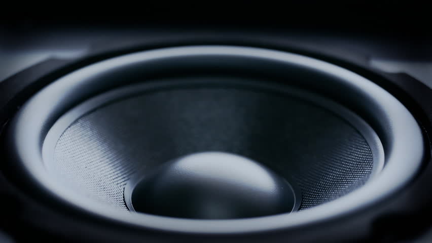 Closeup at moving sub-woofer. Speaker part. HD 1080 video
