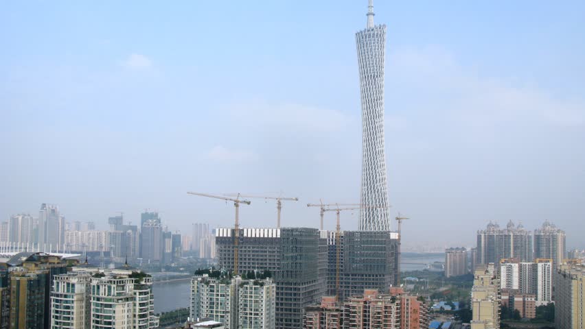 Construction Guangzhou New TV Broadcasting Office Building, time lapse
