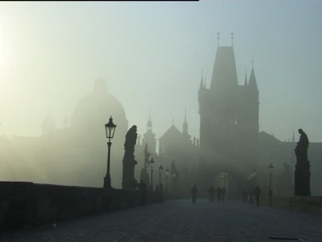 Alone bike riders on Charles Bridge.