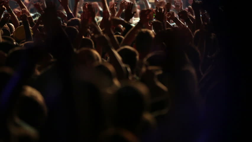 Footage of a crowd partying at a rock concert