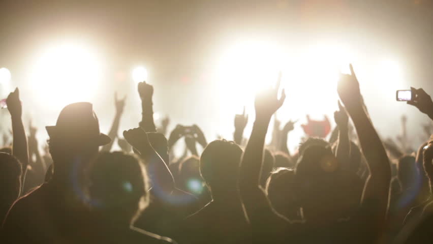 Footage of a crowd partying at a rock concert