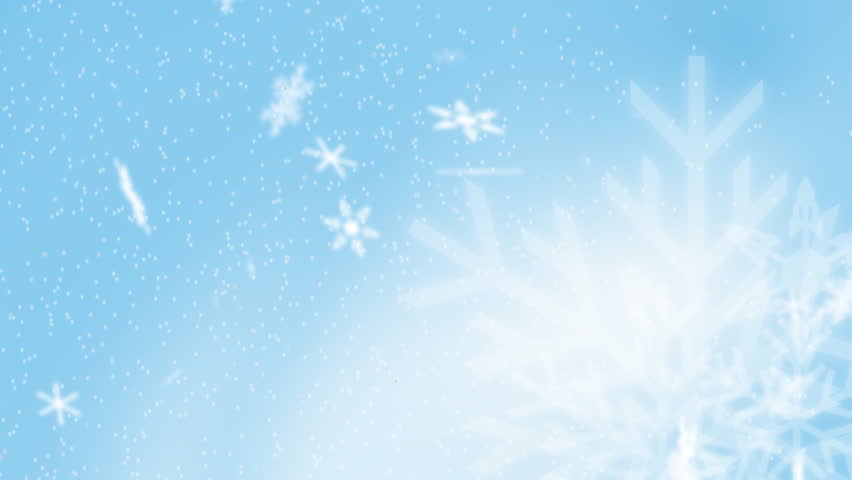 Snowflakes falling over a blue backdrop.