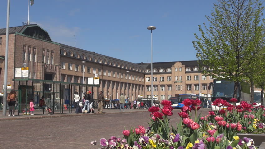 HELSINKI, FINLAND - JUNE 5, 2011, Unidentified people walk near to Helsinki's secondary bus station