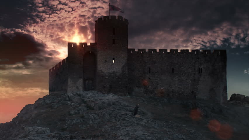 Fortress on the mountain, clouds time lapse.