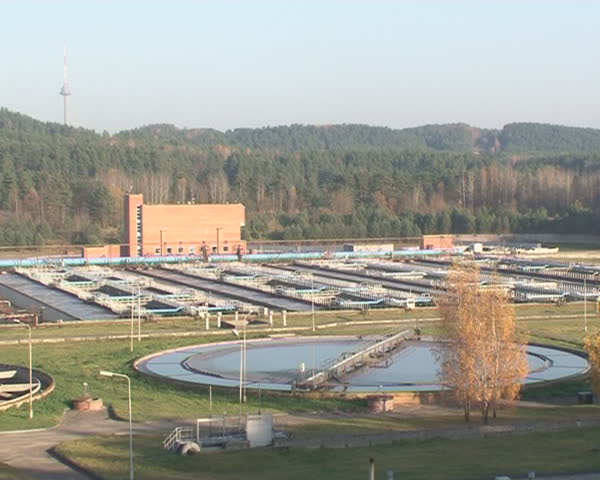 Waterworks pools water treatment plant technology review site. Staged of water cleaning. Sludge and rubbish deposition. Reduction of environmental pollution 