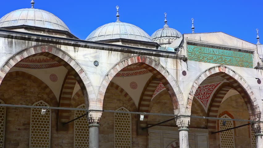 Detail of Blue mosque in Istanbul, Sultanahmet park. The biggest mosque in Istanbul of Sultan Ahmed (Ottoman Empire).