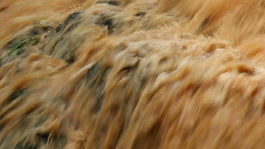Mud and water pouring down a jungle watercourse after very heavy rain. On the Pacific coast of Ecuador.