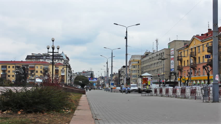 IVANO-FRANKIVSK, UKRAINE - NOV 11: (Time lapse view) Square at main street of city on November 11, 2011 in Ivano-Frankivsk, Ukraine. Ivano-Frankivsk is known for its festivals, cultural and entertainment events.