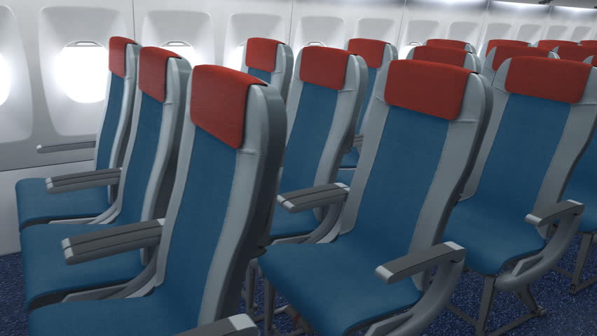 Empty passenger seats in airplane cabin. Seamlessly looping.