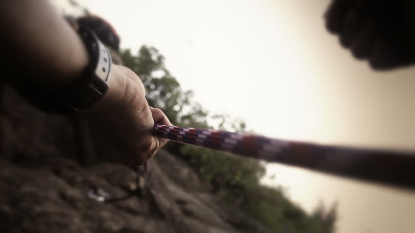 Close-up of climber's hands