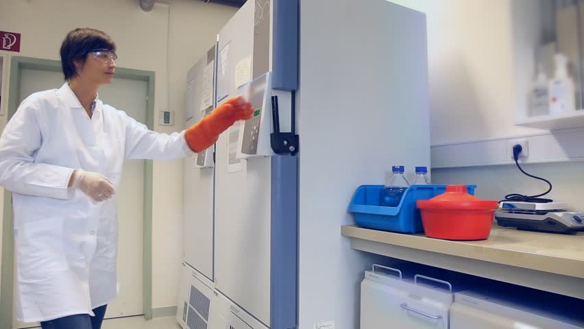 Fridge with frozen samples in a sperm bank