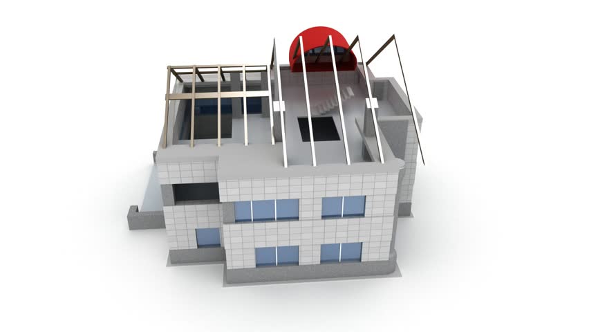 House construction process over white background