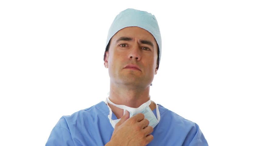 Portrait of surgeon in blue scrubs
