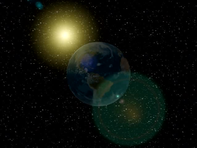 3D animation depicting a flyby the spinning Earth