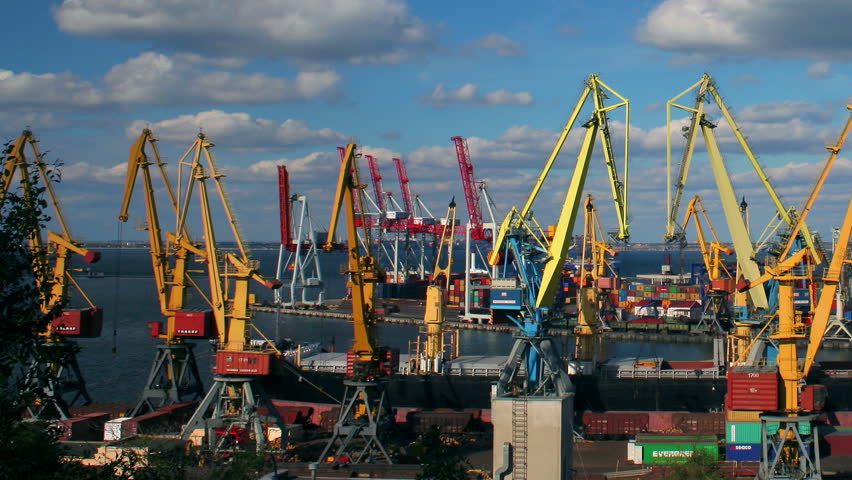 ODESSA - OCTOBER 02: (TIME-LAPSE with pan) Odessa sea trading port activity on October 02, 2010 in Odessa, Ukraine. Odessa port is one of the largest trading ports located on the Black Sea coast.