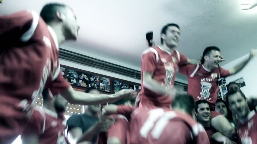 RIJEKA, CROATIA MARCH 20: Soccer players of NK Grobnican celebrating a victory on March 20, 2012 in Rijeka.