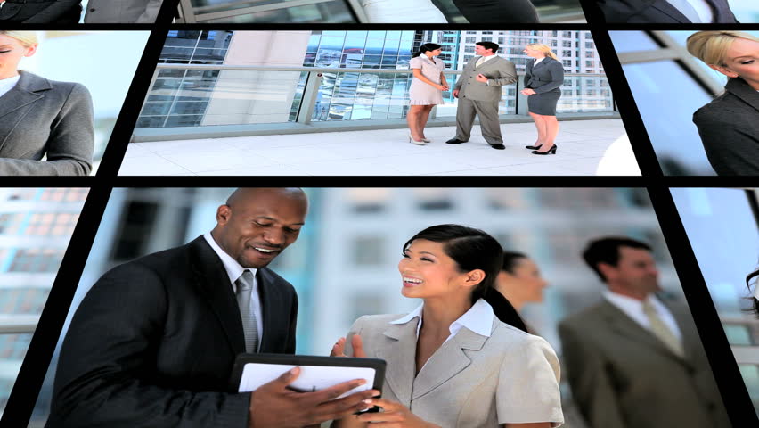 Montage successful business people modern technology