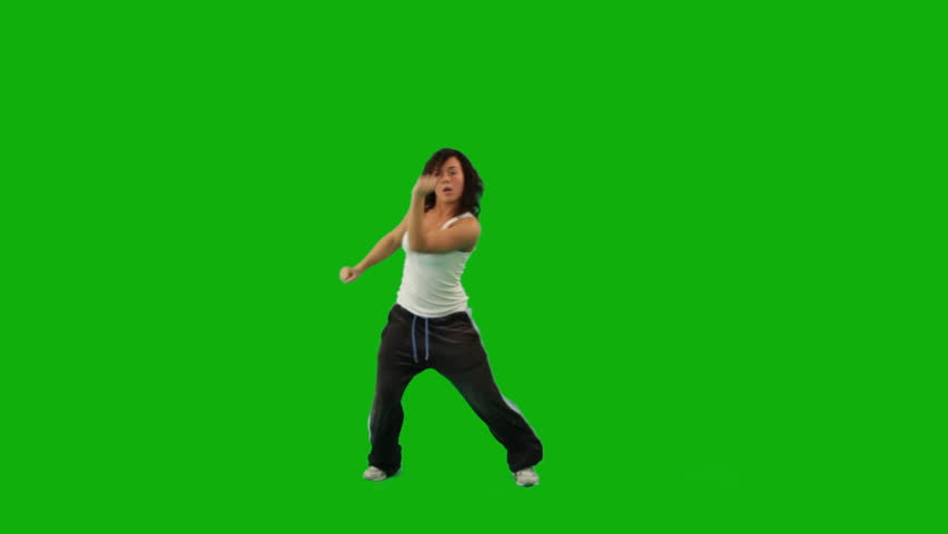 A hip-hop girl dancing against green screen
