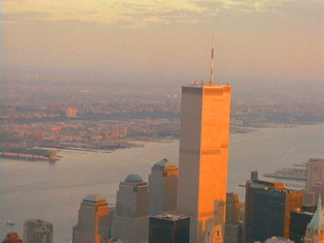 Aerial of Twin Towers in 1990s 
