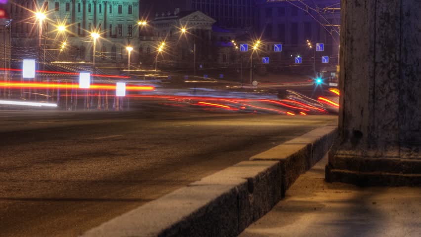 Moscow city night. Time lapse.