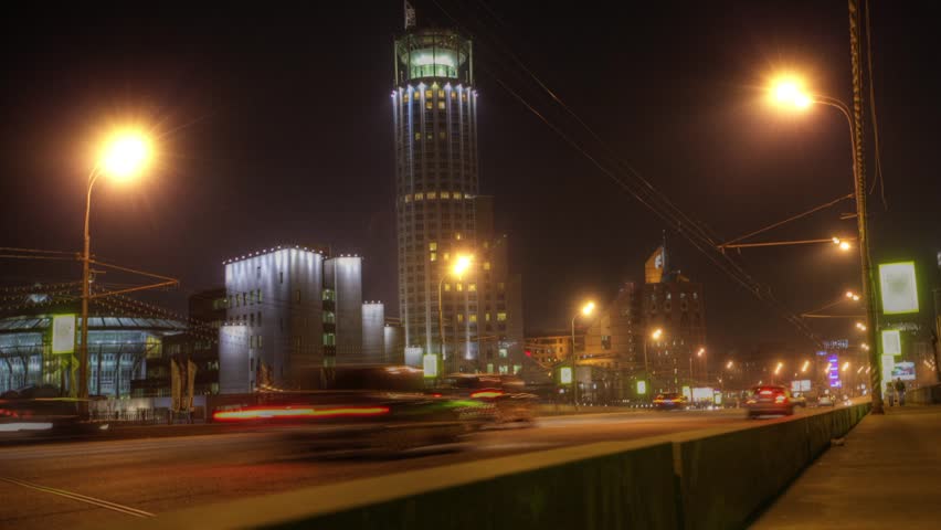 Moscow city night. Time lapse.