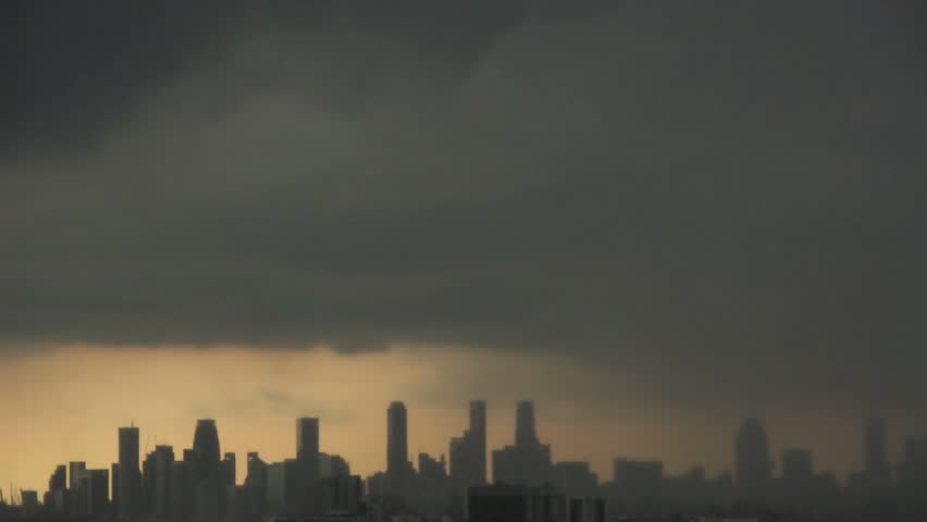 Tielapse of night city skyline with thunderstorm and lightning, Singapore, Asia.