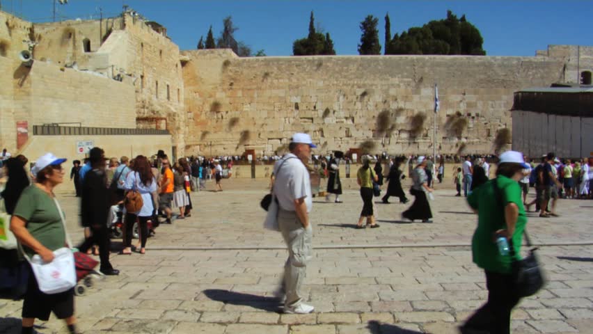 JERUSALEM - CIRCA 2010: Time lapse of tourists visiting the Western Wall Square circa summer 2010 in Jerusalem