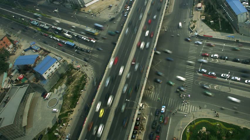 Timelapse twist movement of intersection at Hu Jilao in Beijing, China.