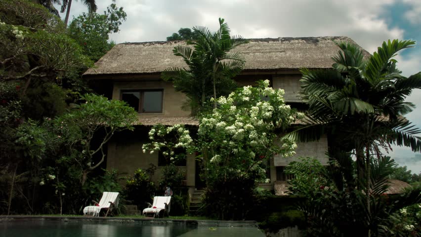 Timelapse tilt up of villa in Ubud, Bali.