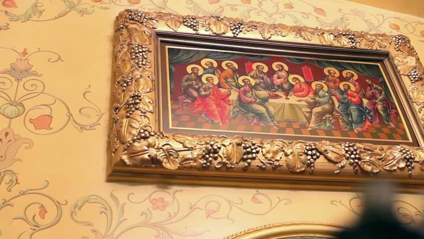 MOSCOW - JANUARY 14: Portrait of saints hanging on the wall at the Savvinskiy Monastery on January 14, 2012 in Moscow, Russia.