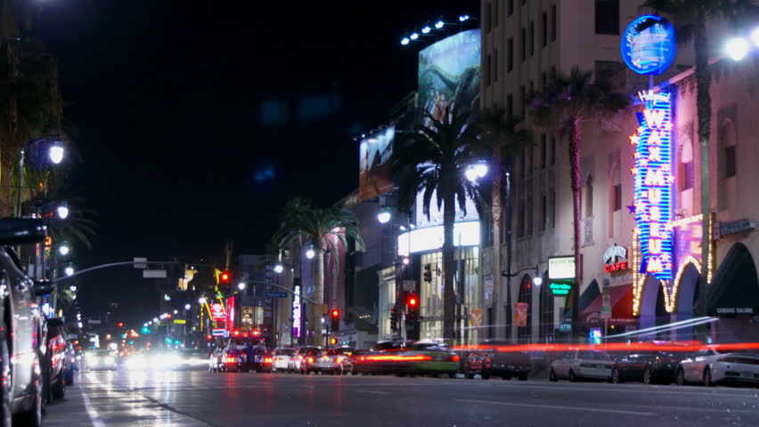 Los Angeles - Circa 2010: LA traffic in 2010. Timelapse of Wax Museum traffic, Hollywood Boulevard, Los Angeles, California.