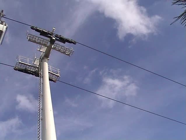 Cable car working against sky