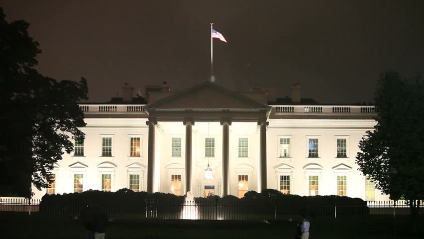 exterior of the White House at night, 1600 Pennsylvania Avenue, Washington, D.C.