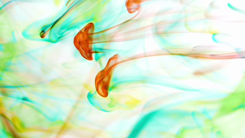 Color Inks Pastel Colors In Water (HD). Multicolored pastel colored ink droplets slide across a water tank shot sideways.