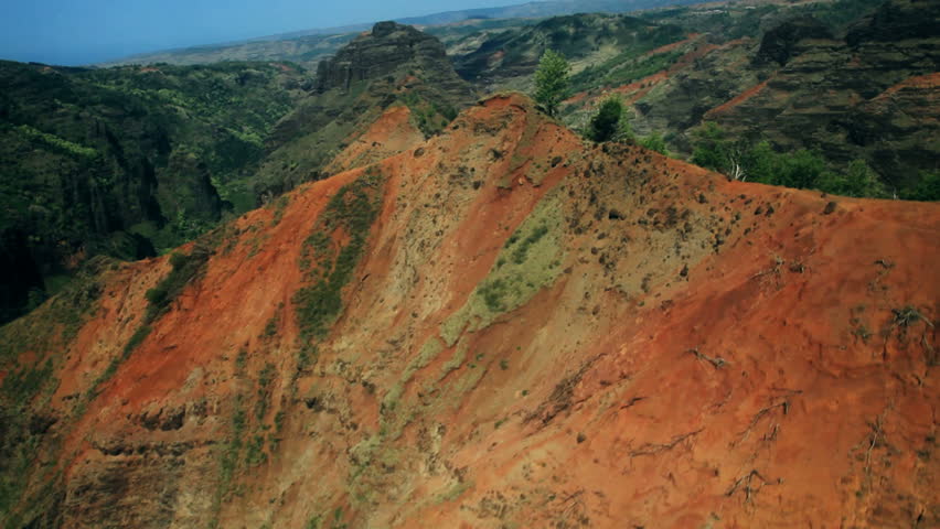 Aerial view of steep rugged mountain cliff on hawaii