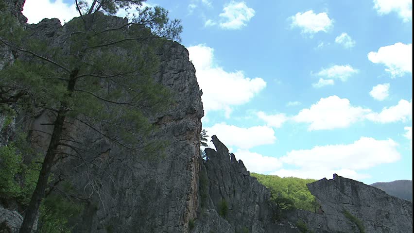 Rugged rock face and mountains