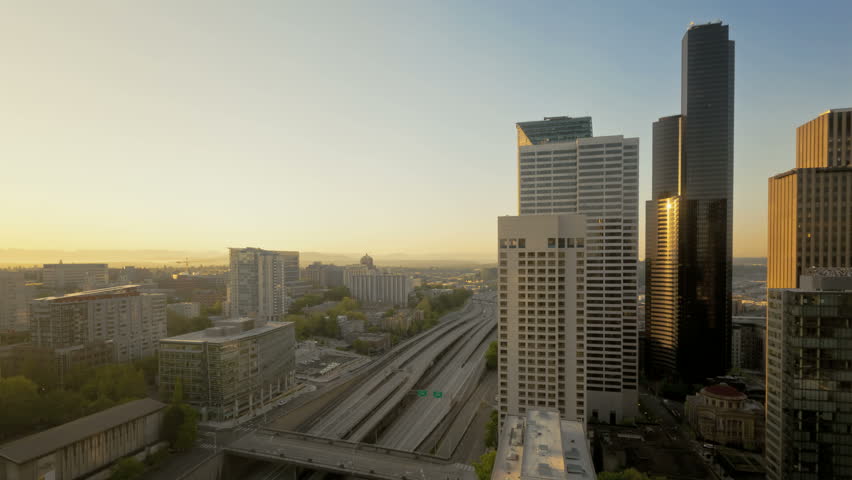 Timelapse of Interstate Traffic during sunrise, view from high viewing point