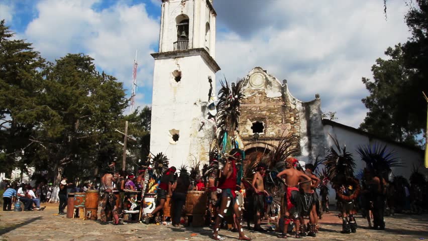 IXCATEOPAN, MEXICO - CIRCA FEBRUARY 2012: Funeral celebration of the last Aztec emperor Cuauhtemoc circa February 2012 in Ixcateopan, Mexico.