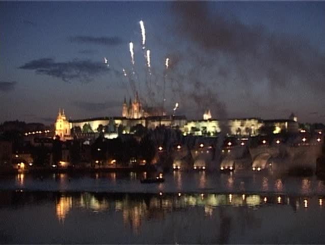 Fireworks performance with Prague castle on the background.