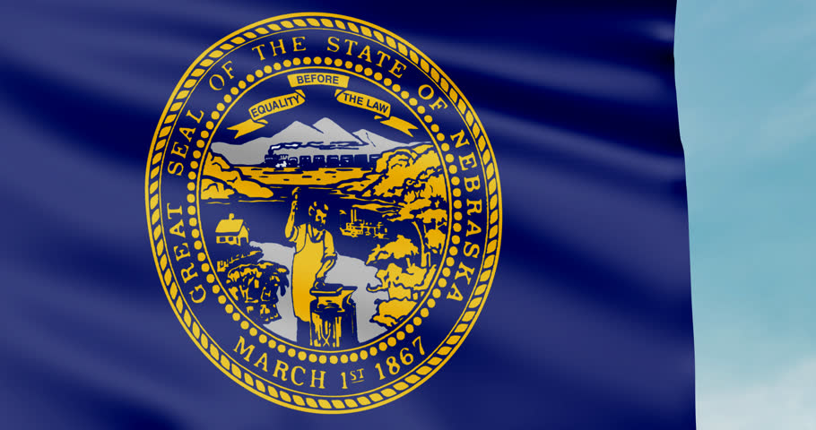 Waving Flag Of The Us State Of Nebraska With The Official State Seal On