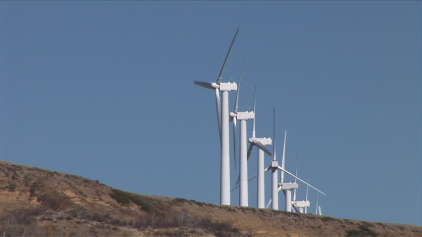 View of a row windmills in Wyoming United States