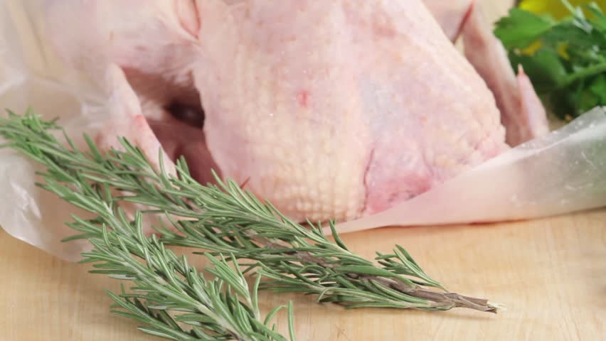 Fresh herbs, chicken, garlic and shallots